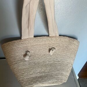 Beige Woven Tote Bag